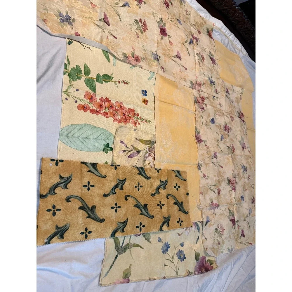 Lot of 6 yellow floral color design fabrics‎ leaves solid quality vintage new